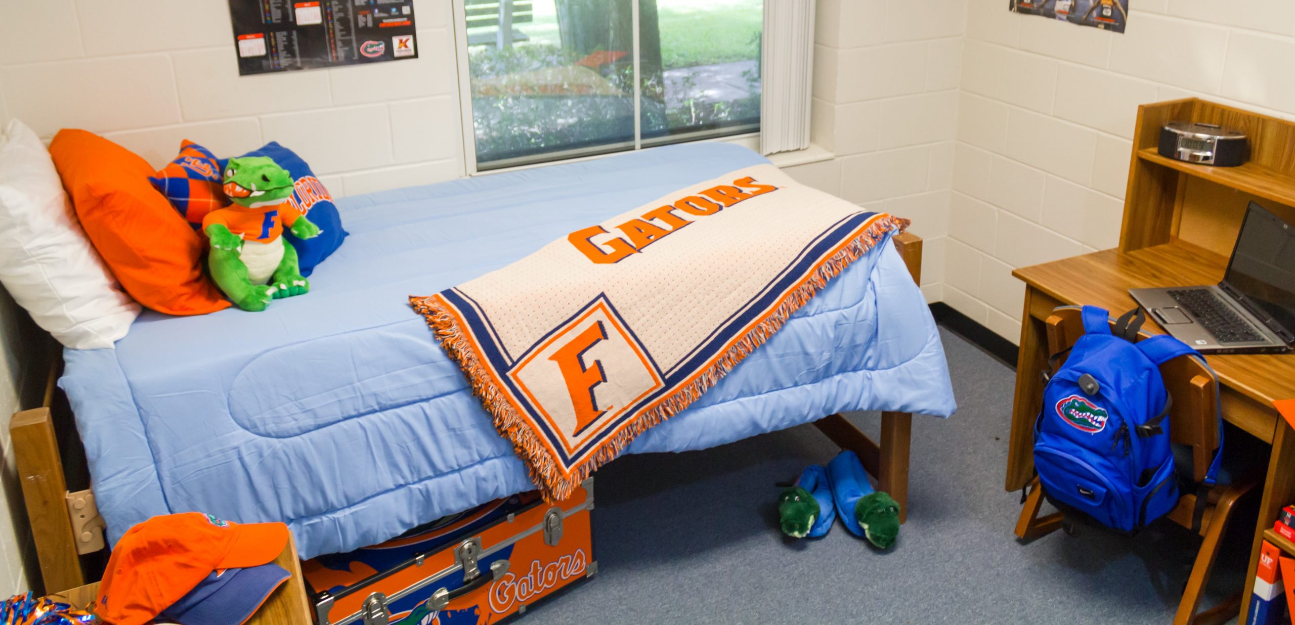 a Springs hall room decorated in Gator gear!