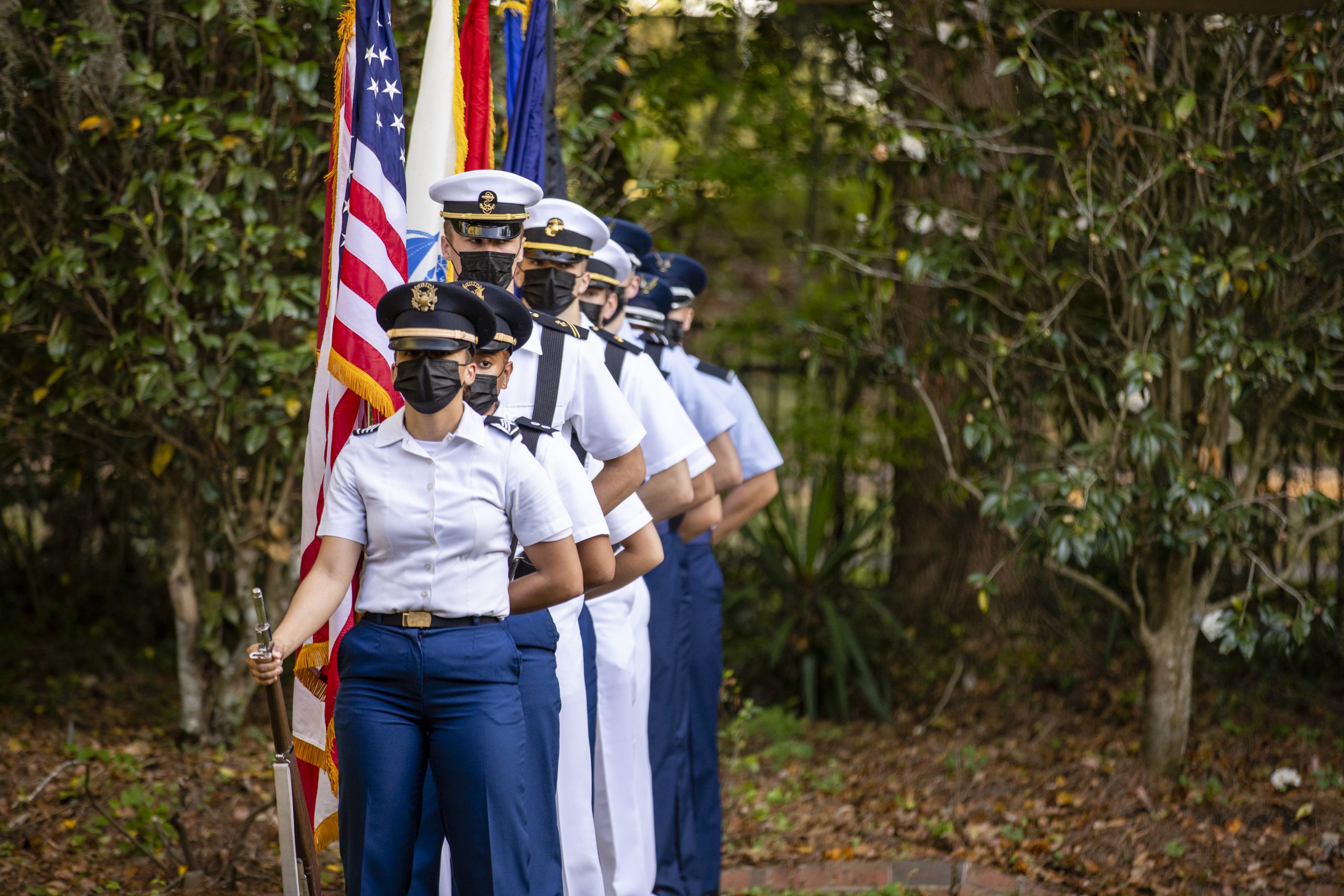 UF color guard lines up at an event.
